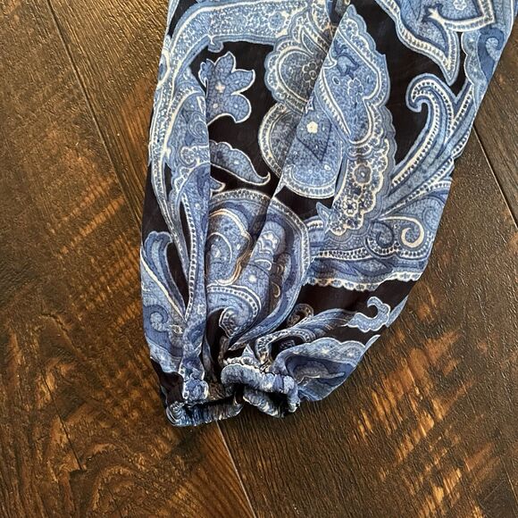 Ralph Lauren Dress Womens 16 Paisley Georgette Tiered Tie Front Blue Zip Back - Picture 4 of 11